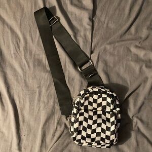 Checkered Black and White Men's Crossbody Bag
